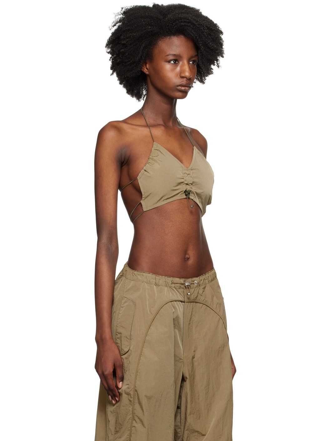 Khaki Drawstring Bra - 2