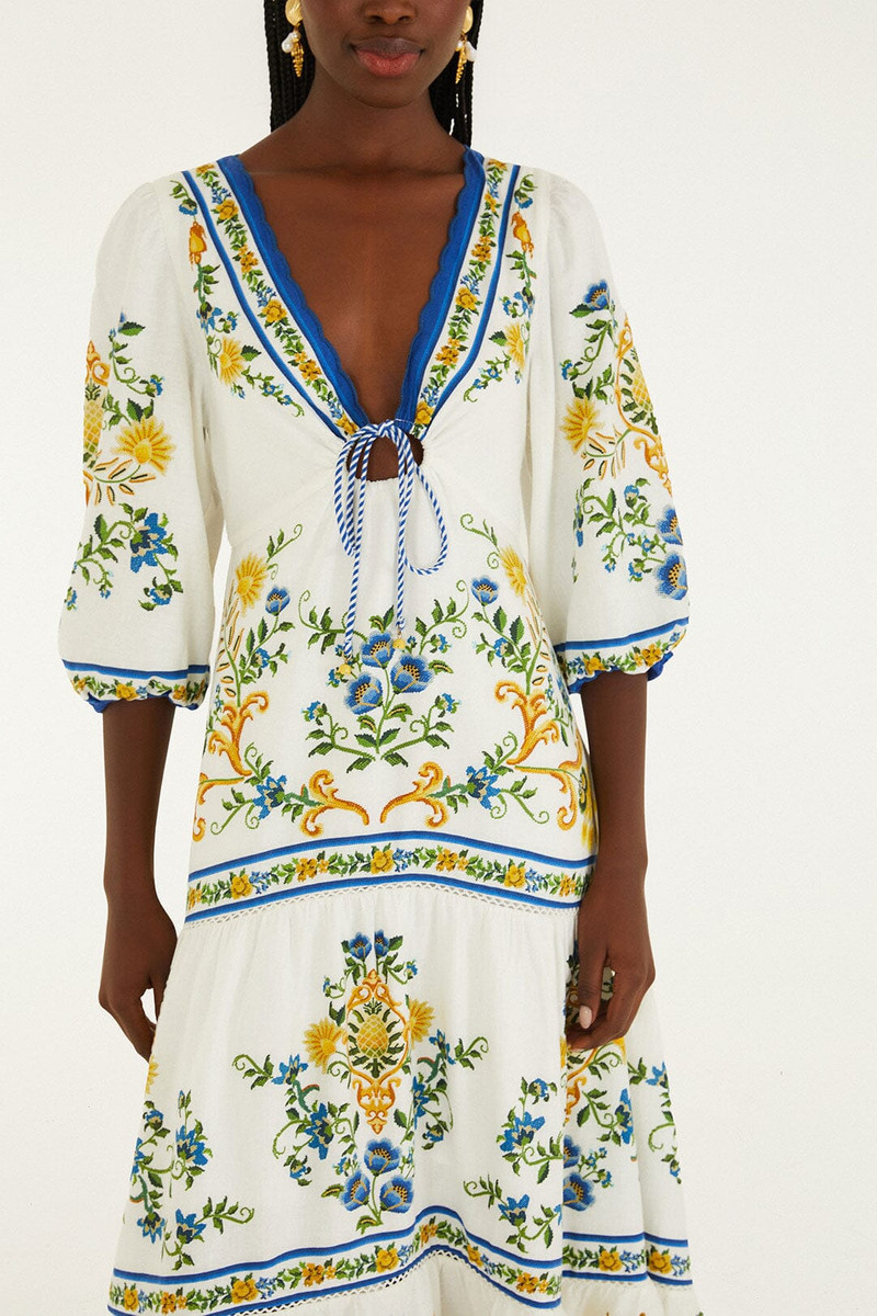FARM RIO Off-White Emily Floral Tapestry Drawstring Midi Dress outlook