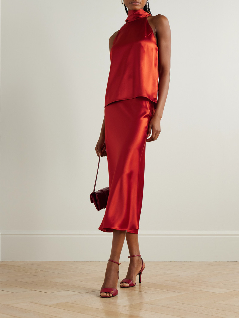 GALVAN Valletta Draped Satin Midi Skirt outlook