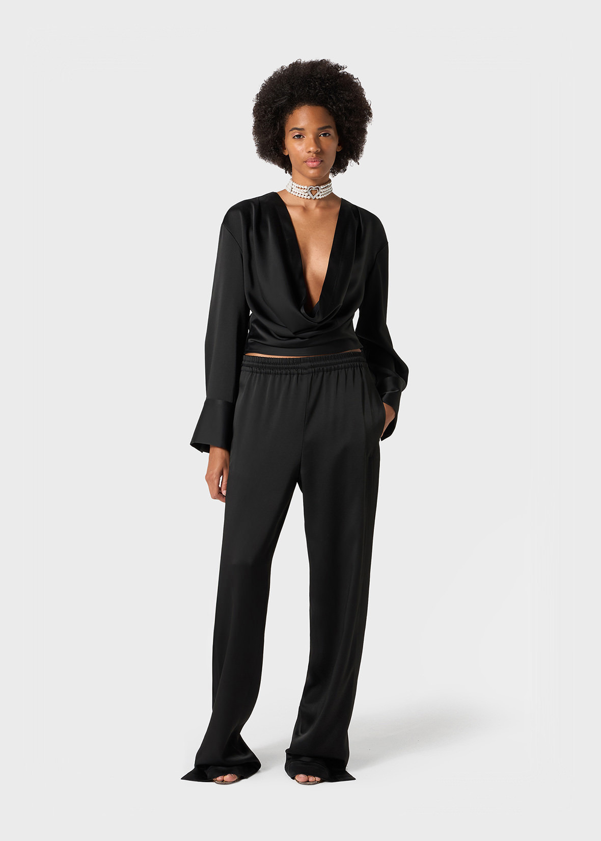 SATIN BLOUSE WITH DRAPED NECKLINE - 2