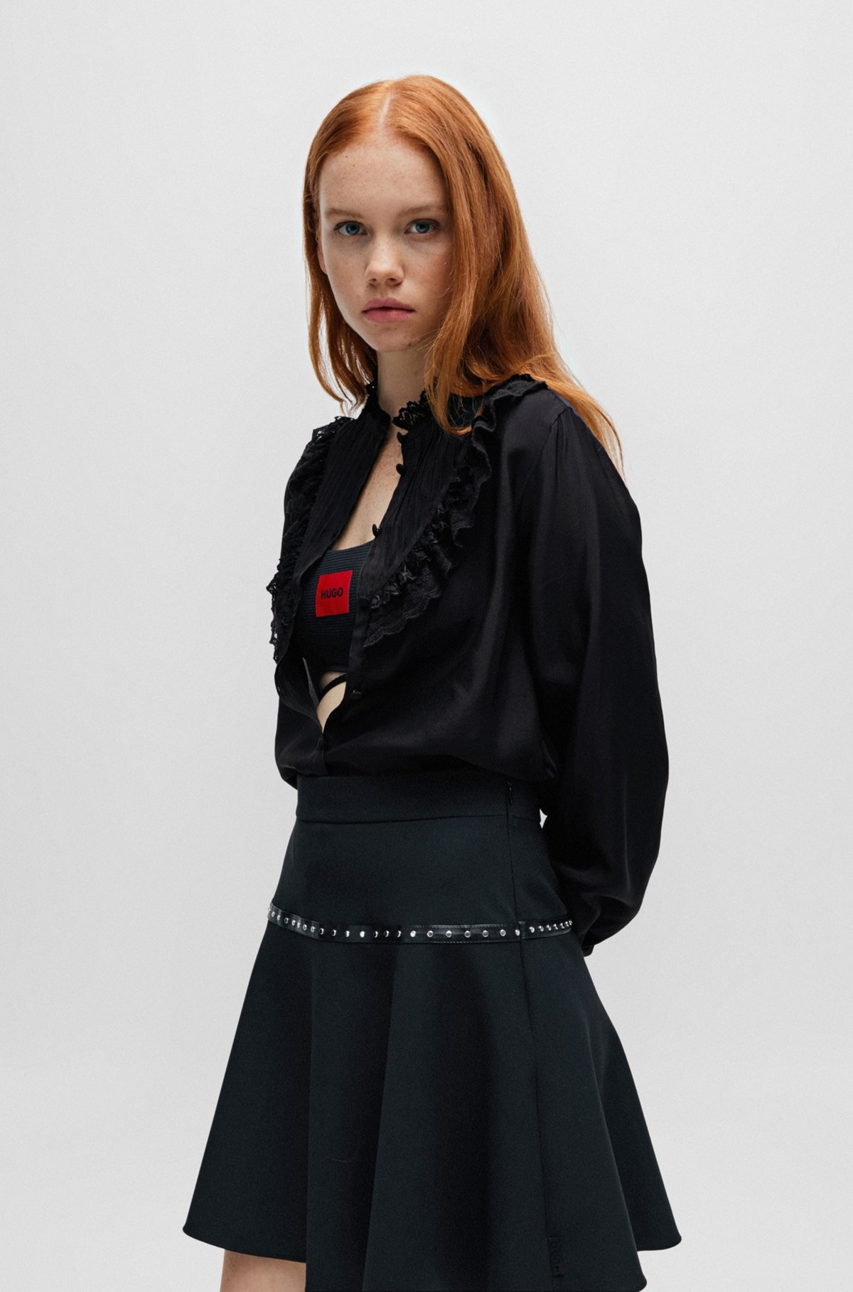 REGULAR-FIT BLOUSE WITH LACE TRIMS AND PLEATING - 2