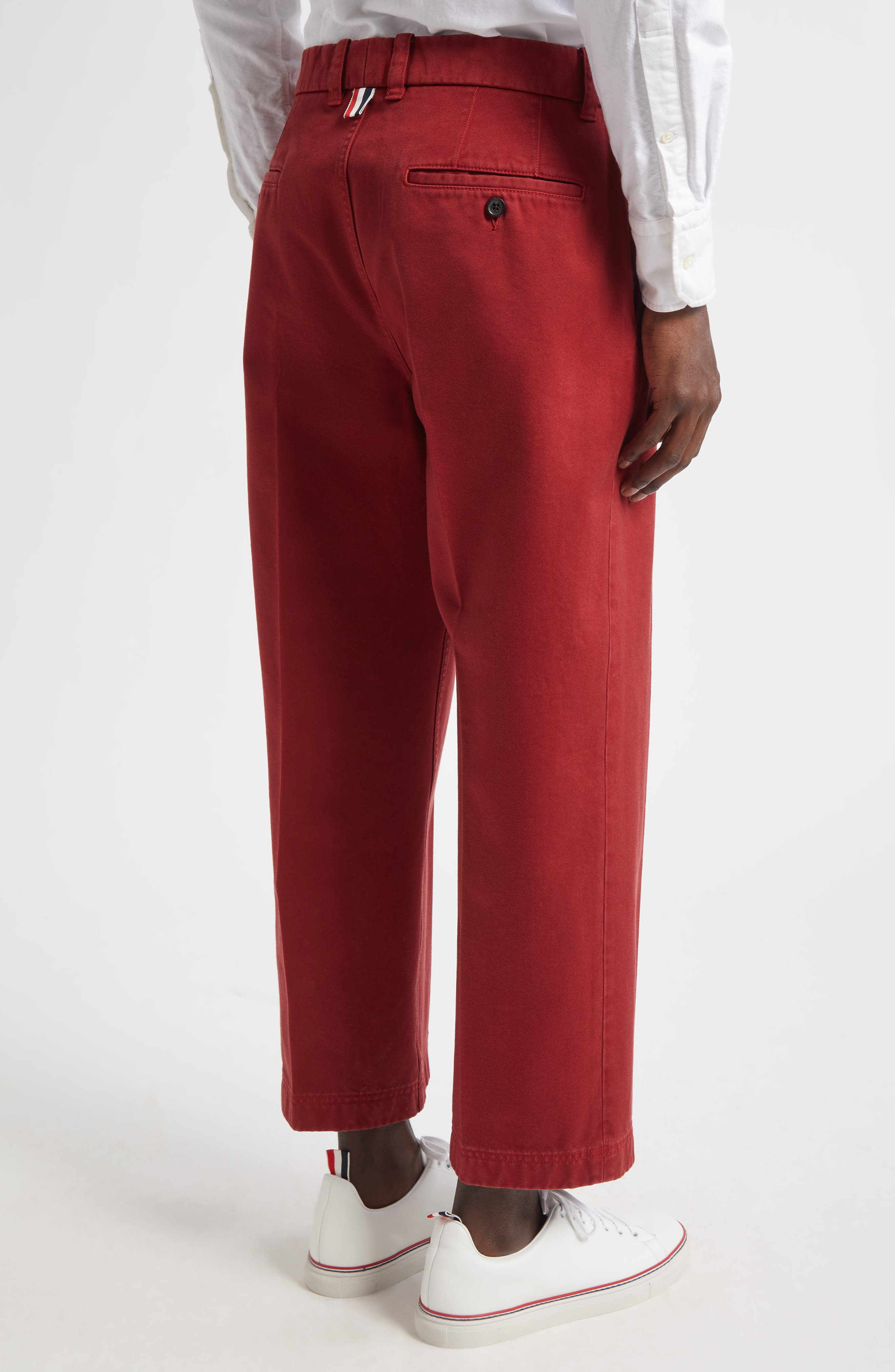 Thom Browne Cotton Twill Crop Chinos in Burgundy at Nordstrom - 5