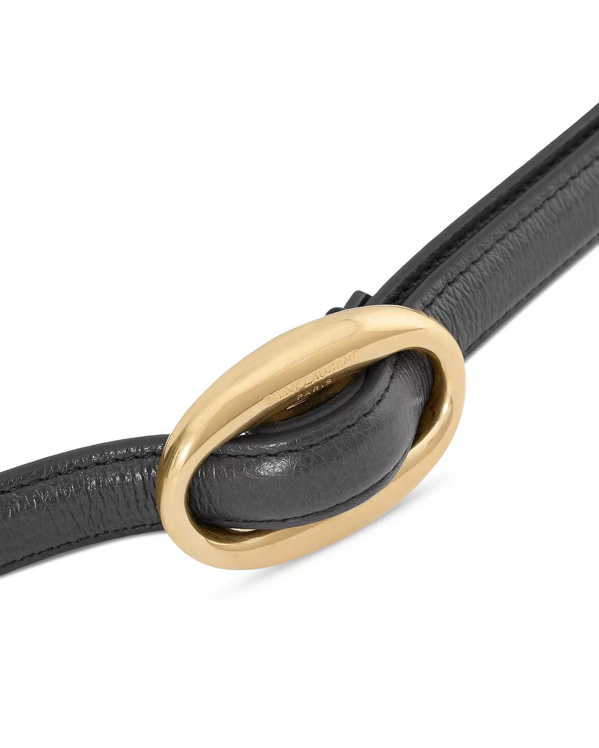 Oval Buckle Thin Belt In Smooth Leather - 2