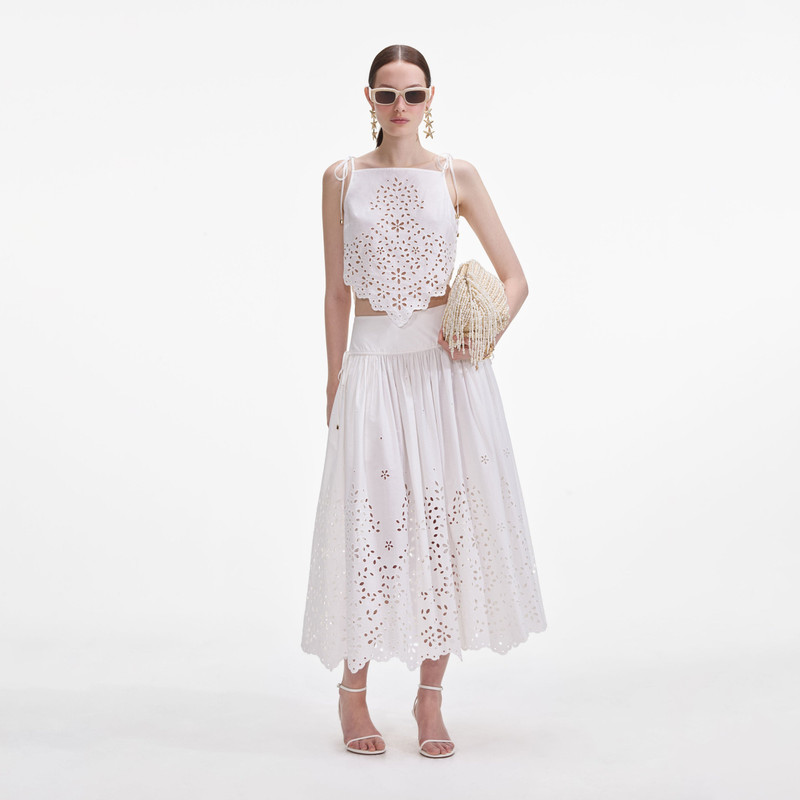 White Cotton Embroidered Top - 1