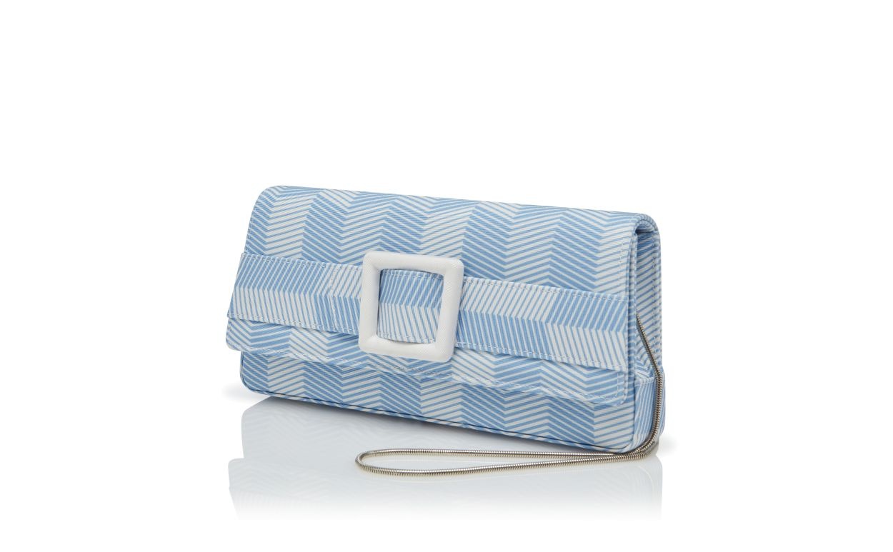 Blue and White Grosgrain Buckle Clutch - 3