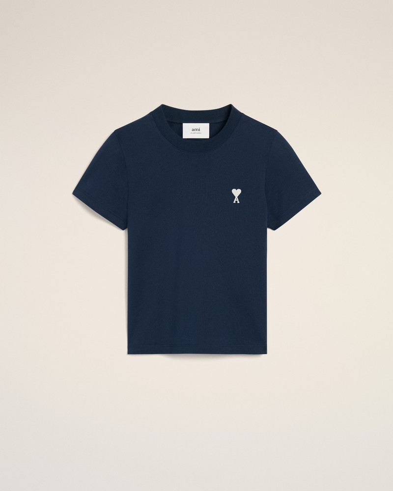 AMI Paris NAVY COTTON CROPPED T-SHIRT - FTS060.724.430 | REVERSIBLE