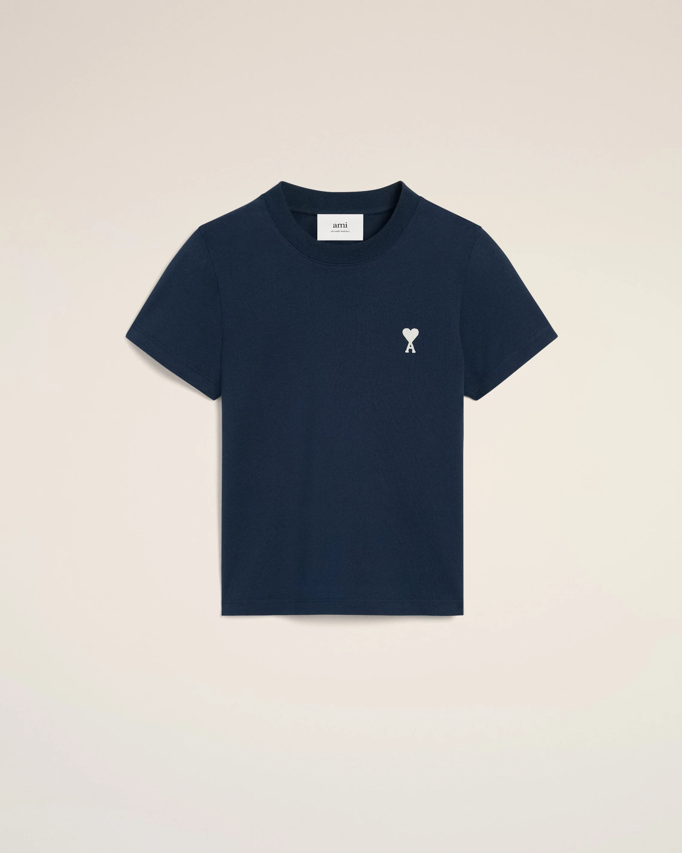 AMI Paris NAVY COTTON CROPPED T-SHIRT | REVERSIBLE