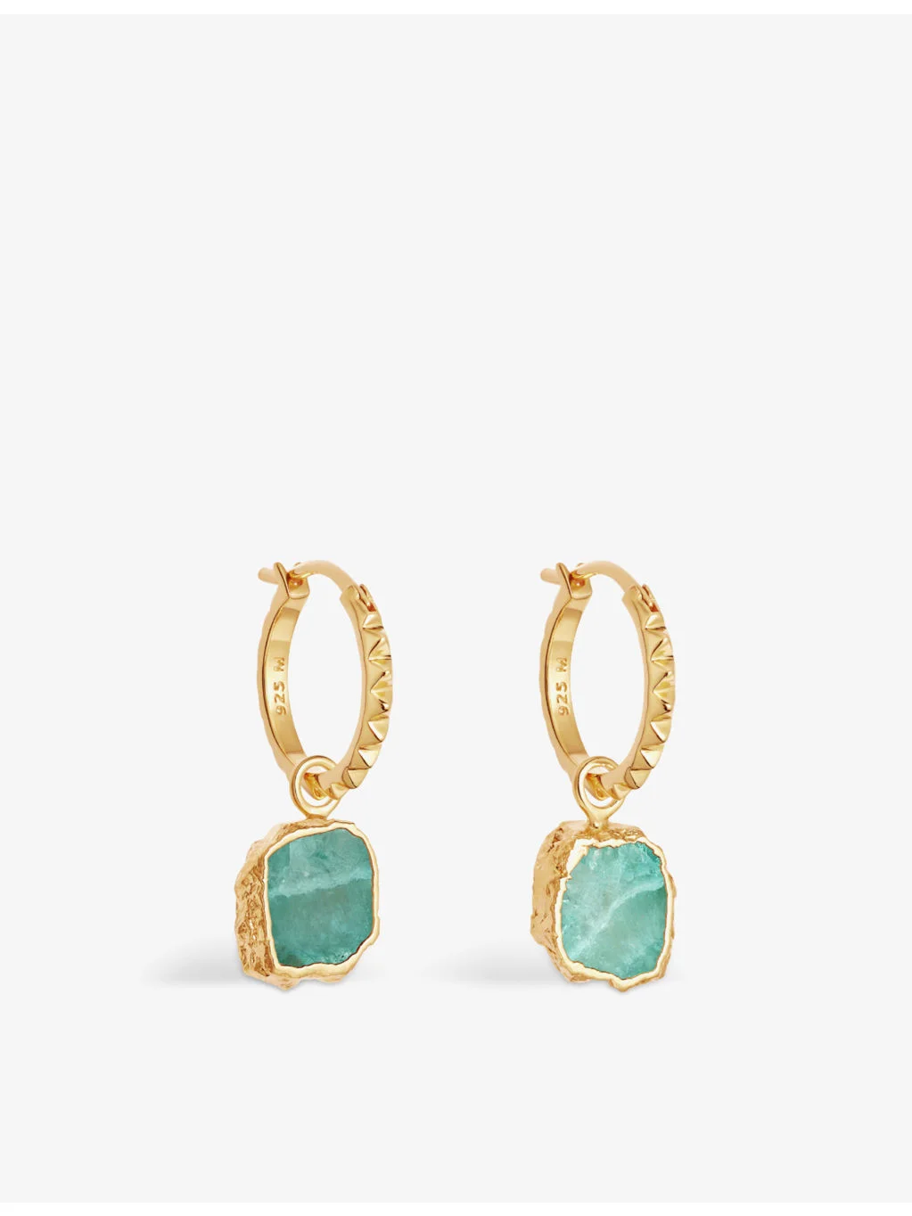 Pyramid mini 18ct yellow gold-plated vermeil and amazonite charm hoop earrings - 1