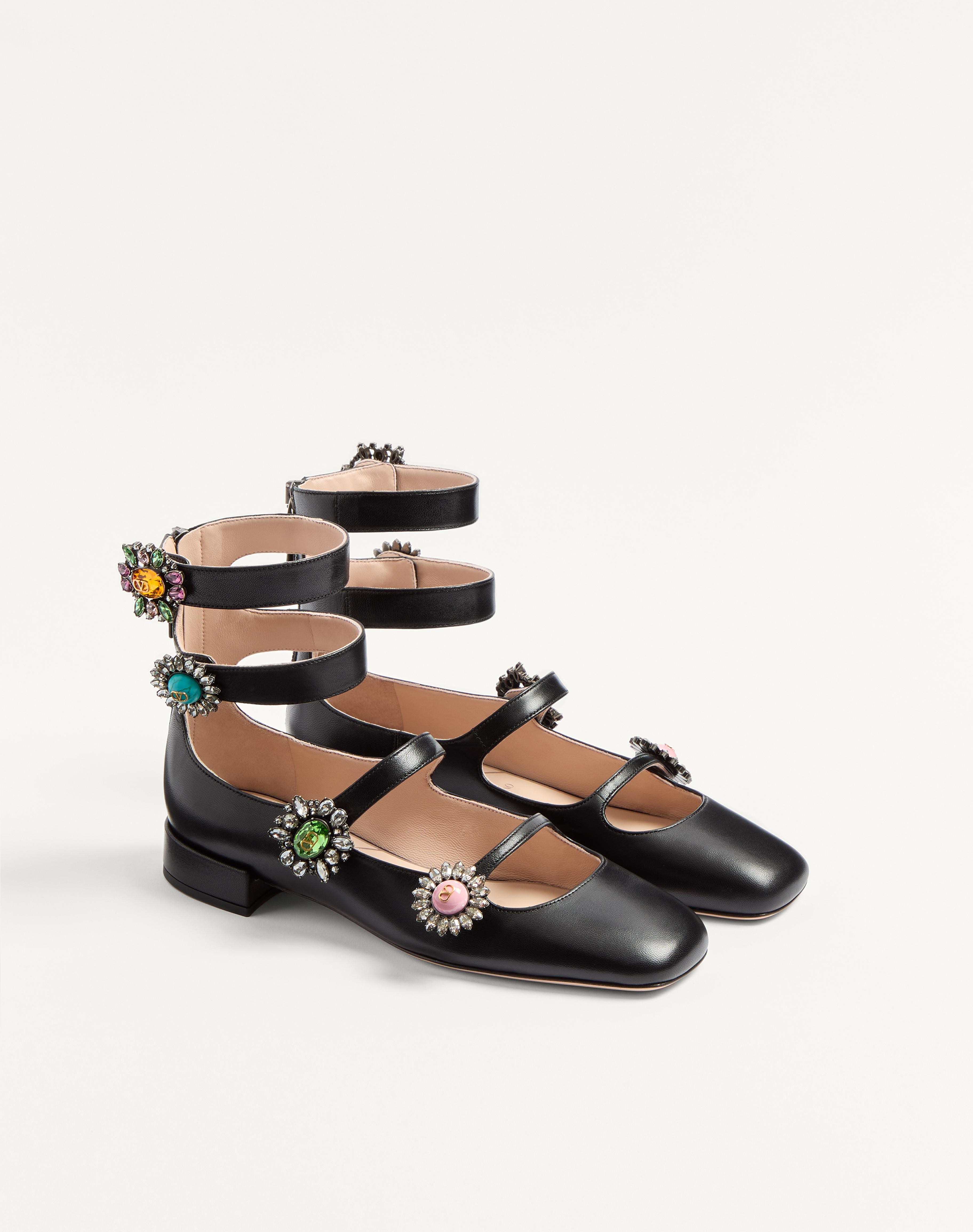 PRESHOES BALLERINAS WITH STRAPS IN KIDSKIN WITH JEWEL BUTTONS 20MM - 3