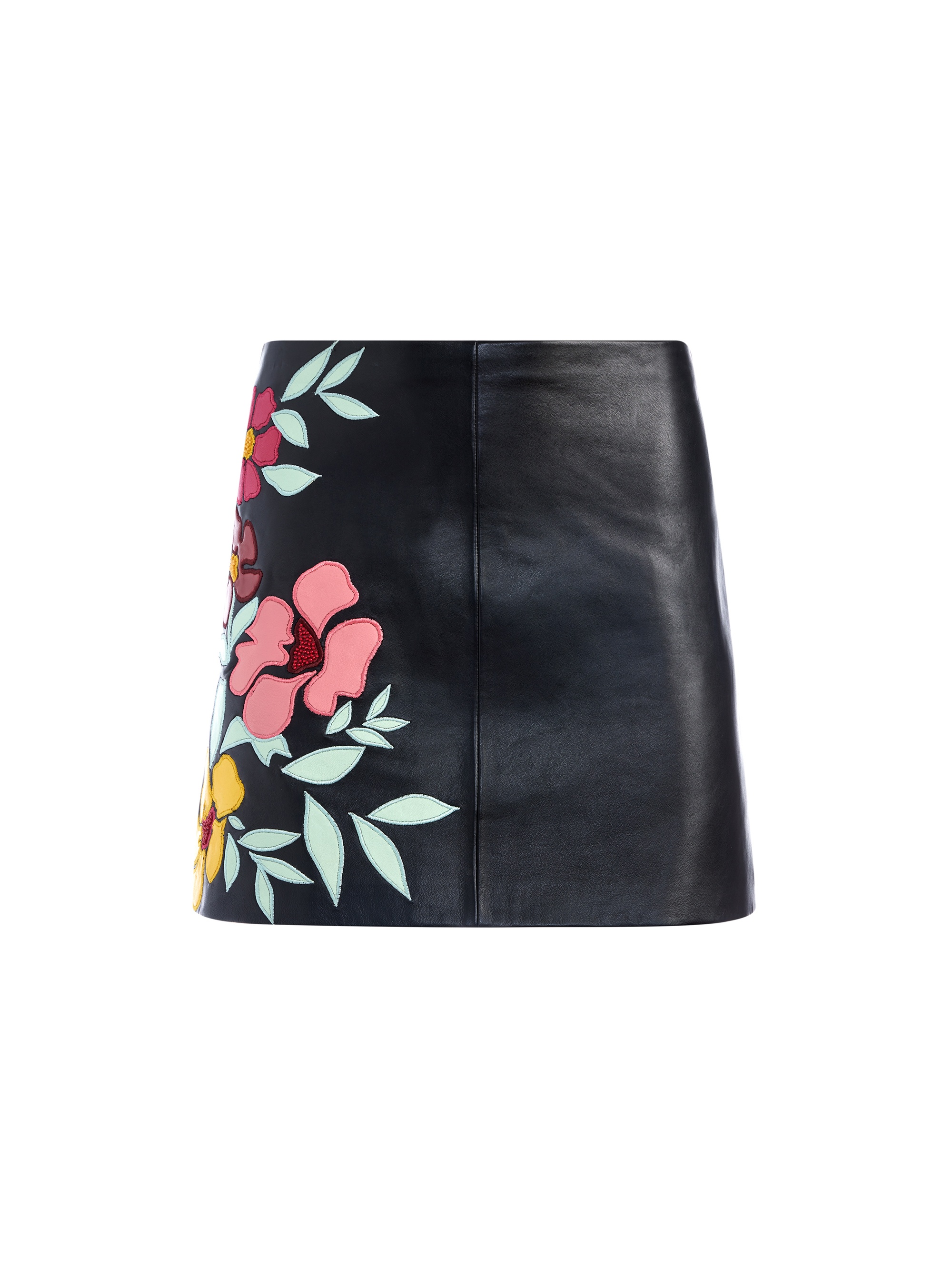 RILEY A-LINE EMBROIDERED VEGAN LEATHER SKIRT - 1