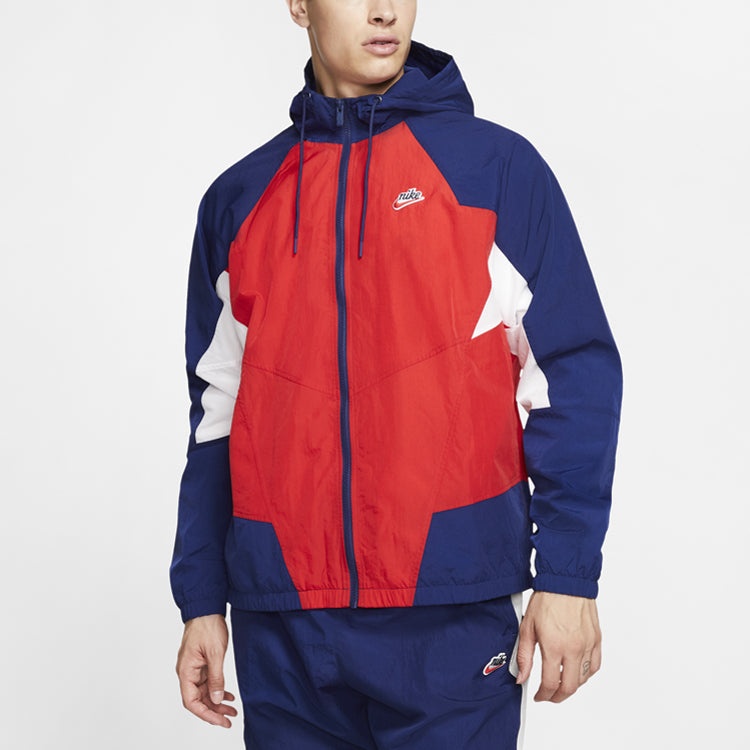 Nike Sportswear Heritage Windrunner Splicing hooded Woven Logo Jacket Red Blue Redblue CJ4359-657 - 5