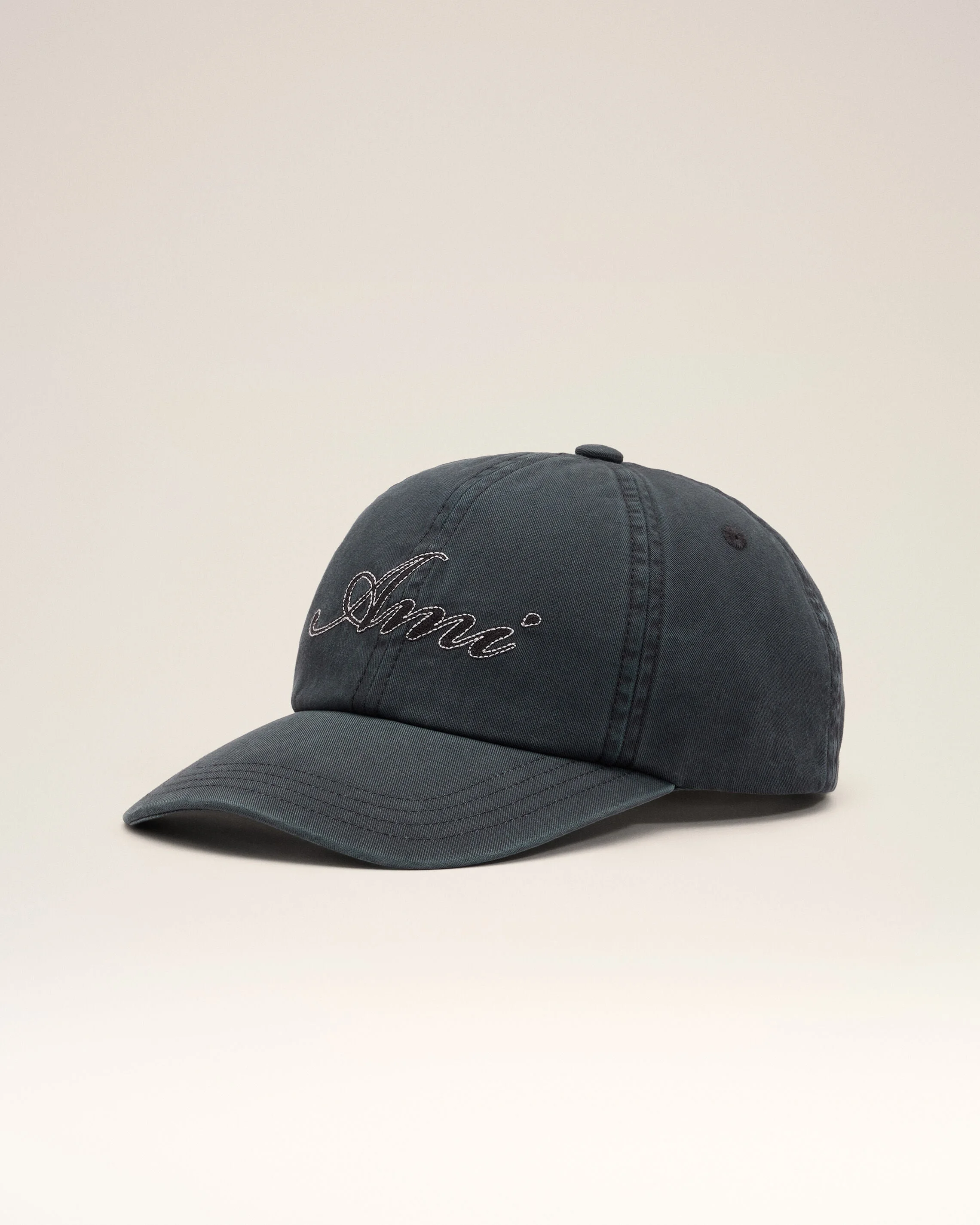 BLACK COTTON CAP WITH AMI PARIS EMBOIRERY - 1