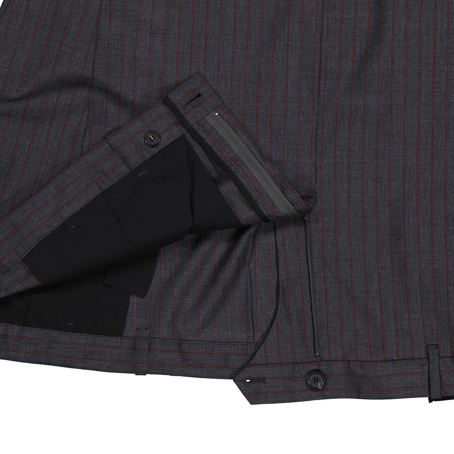 Balenciaga Ladies Grey / Red Pinstripe-Pattern Midi Wool Skirt - 2