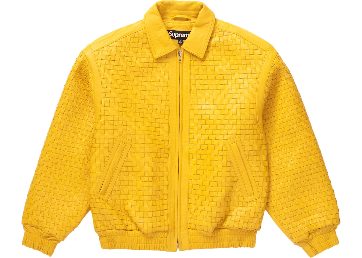 Supreme Woven Leather Varsity Jacket Yellow - 1