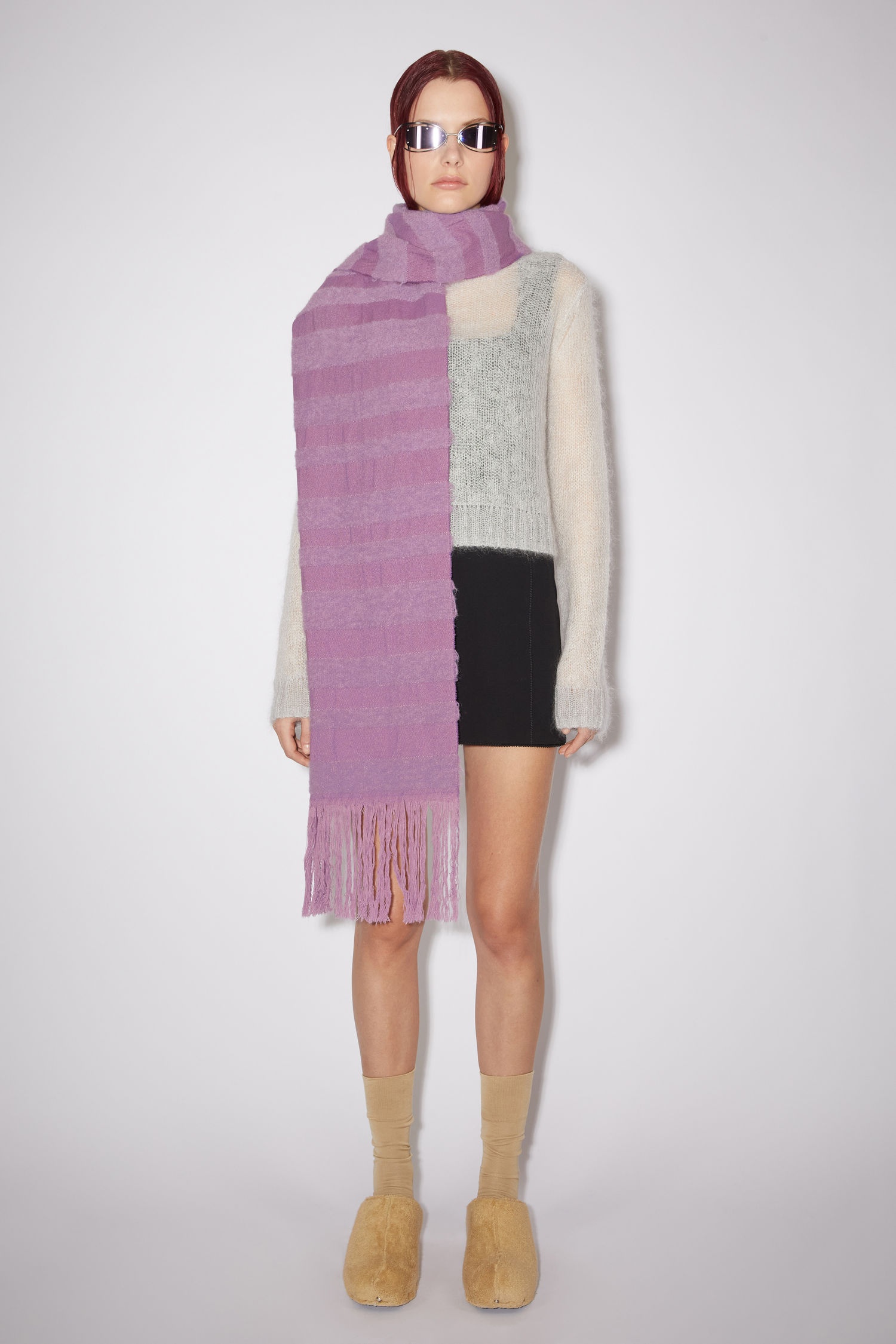 Striped boucle scarf - Lilac purple - 2