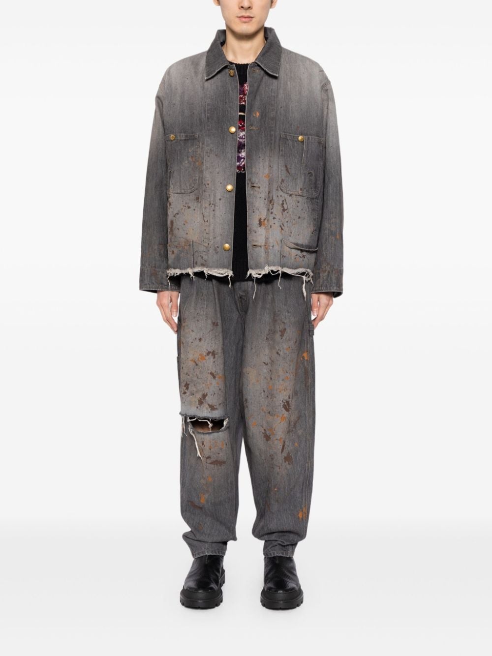 spray-paint effect tapered jeans - 2