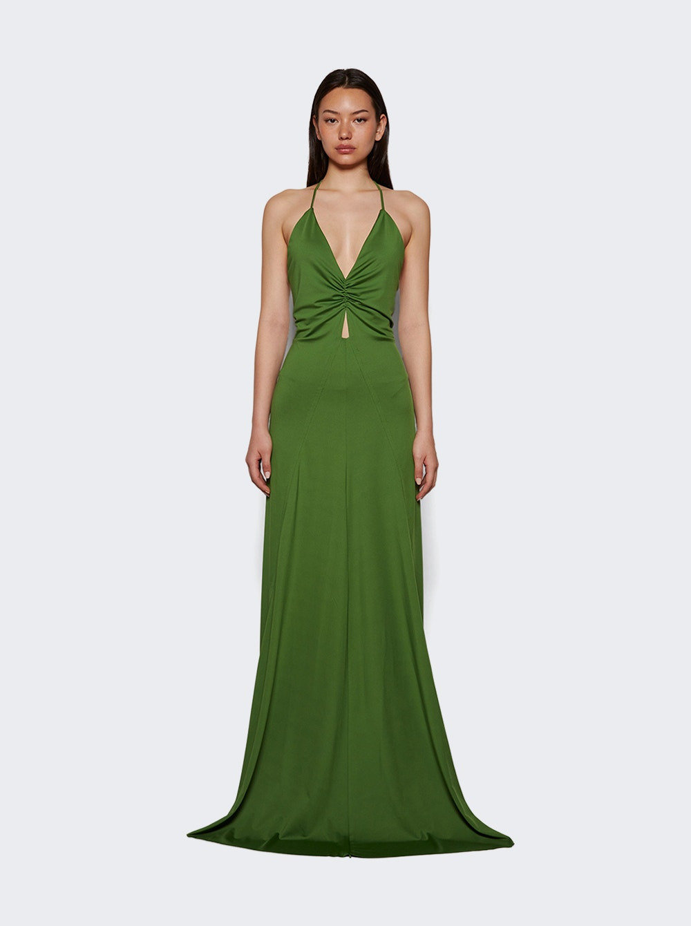 V Neck Ruched Cami Gown Algae - 2