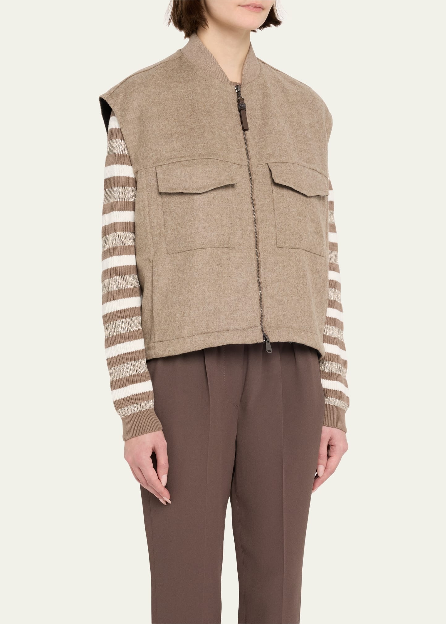 Zip-Up Fluid Double Face Wool Vest - 3