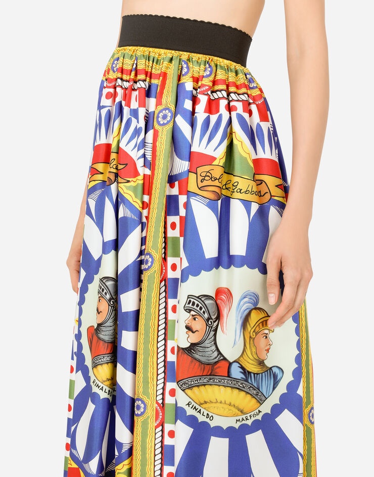 Carretto-print twill calf-length skirt - 4