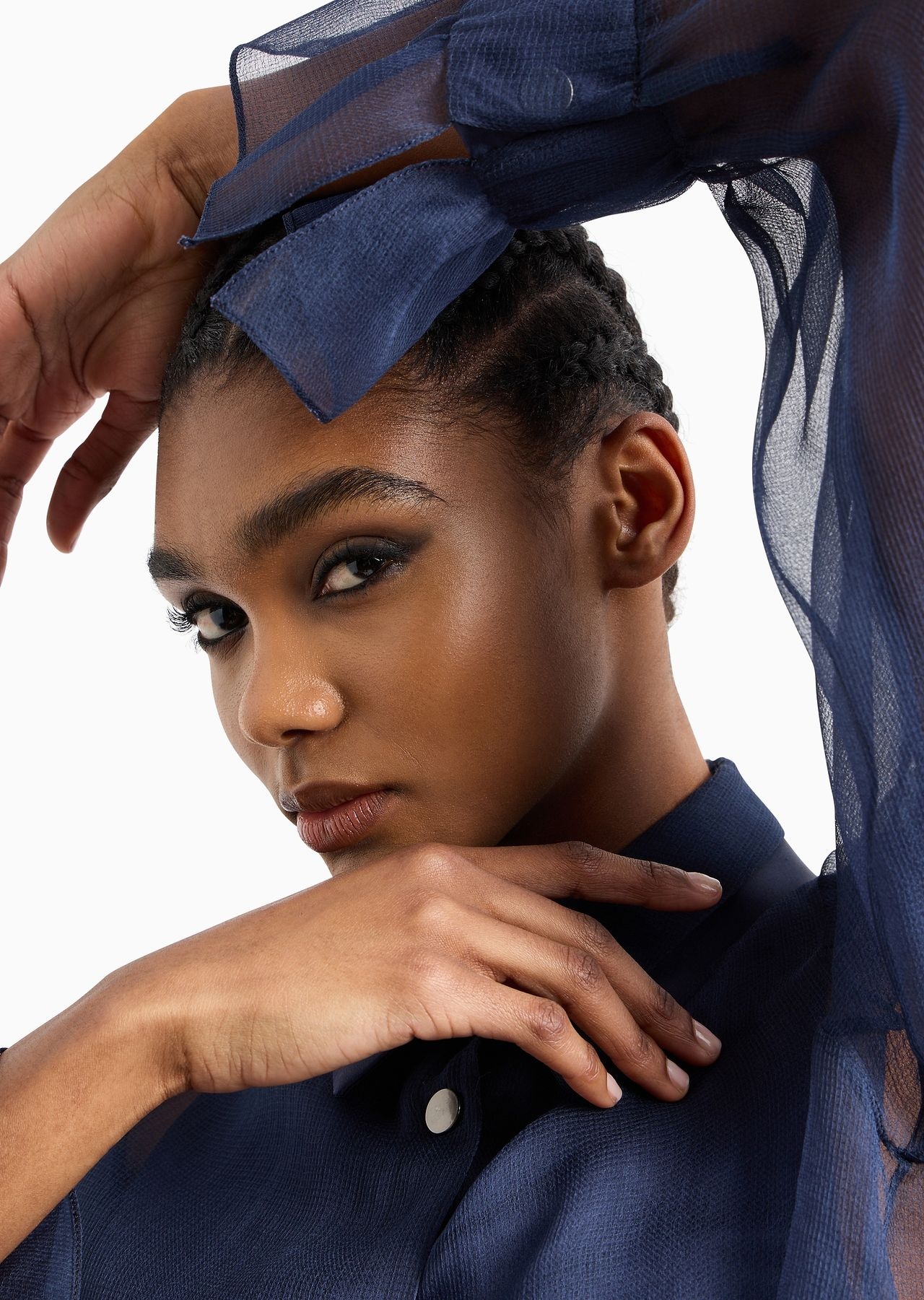 Silk organza shirt with plastron - 5