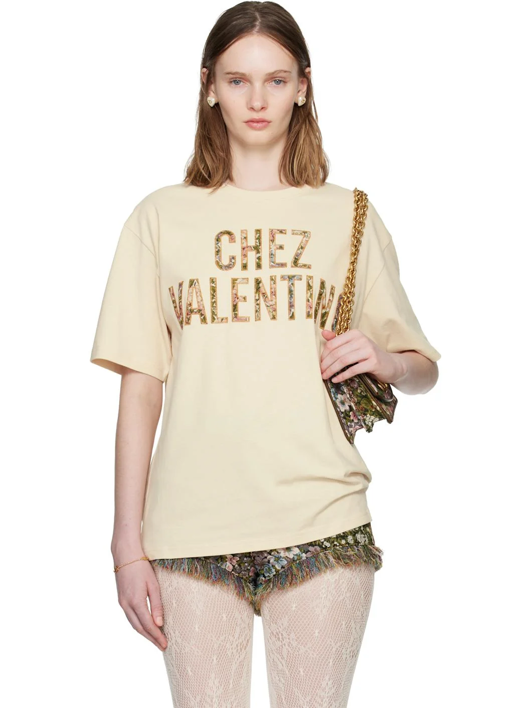 Beige Embroidered Cotton T-shirt - 1