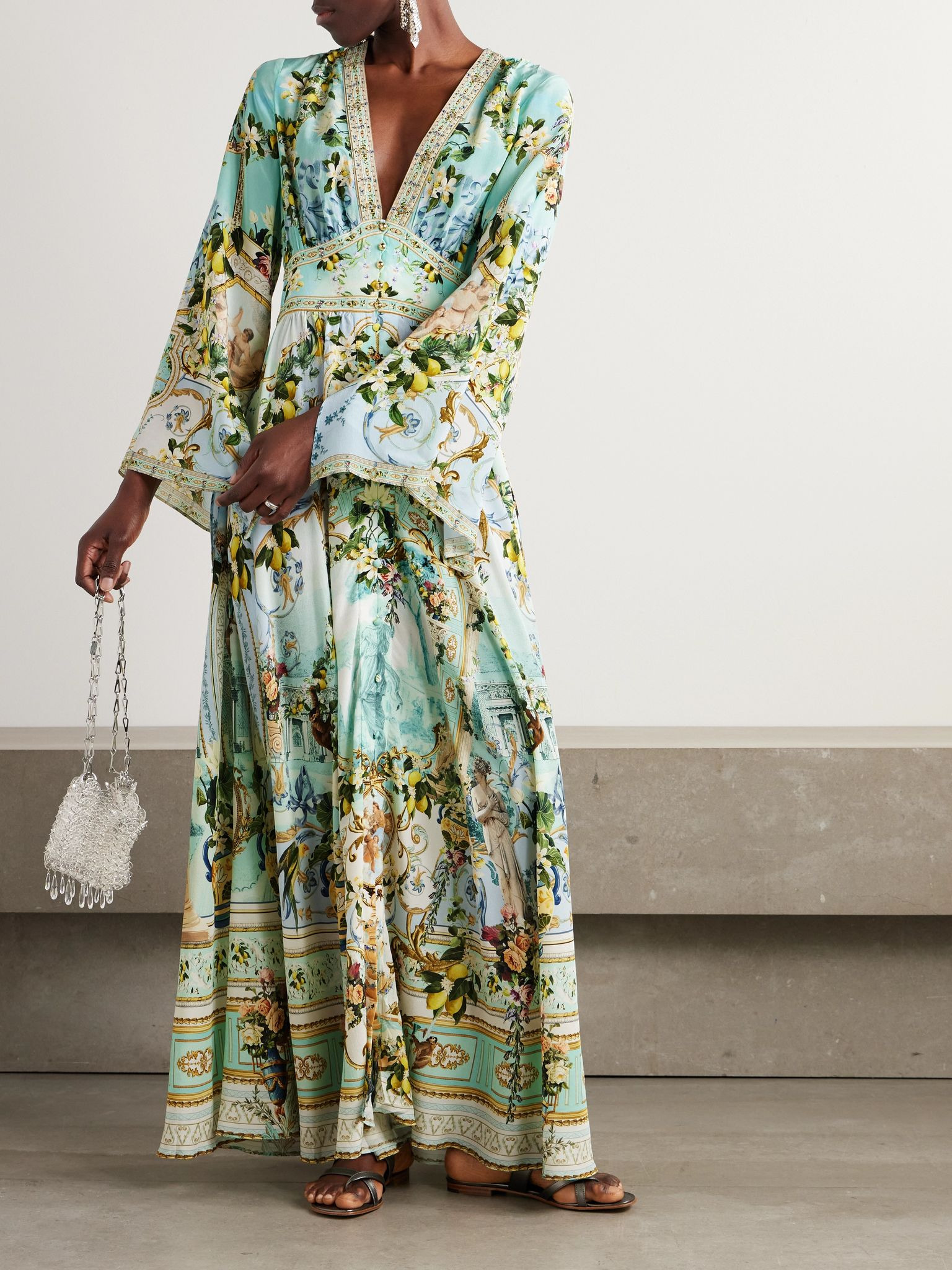 + The White Lotus crystal-embellished printed silk-satin maxi dress Blue - 2