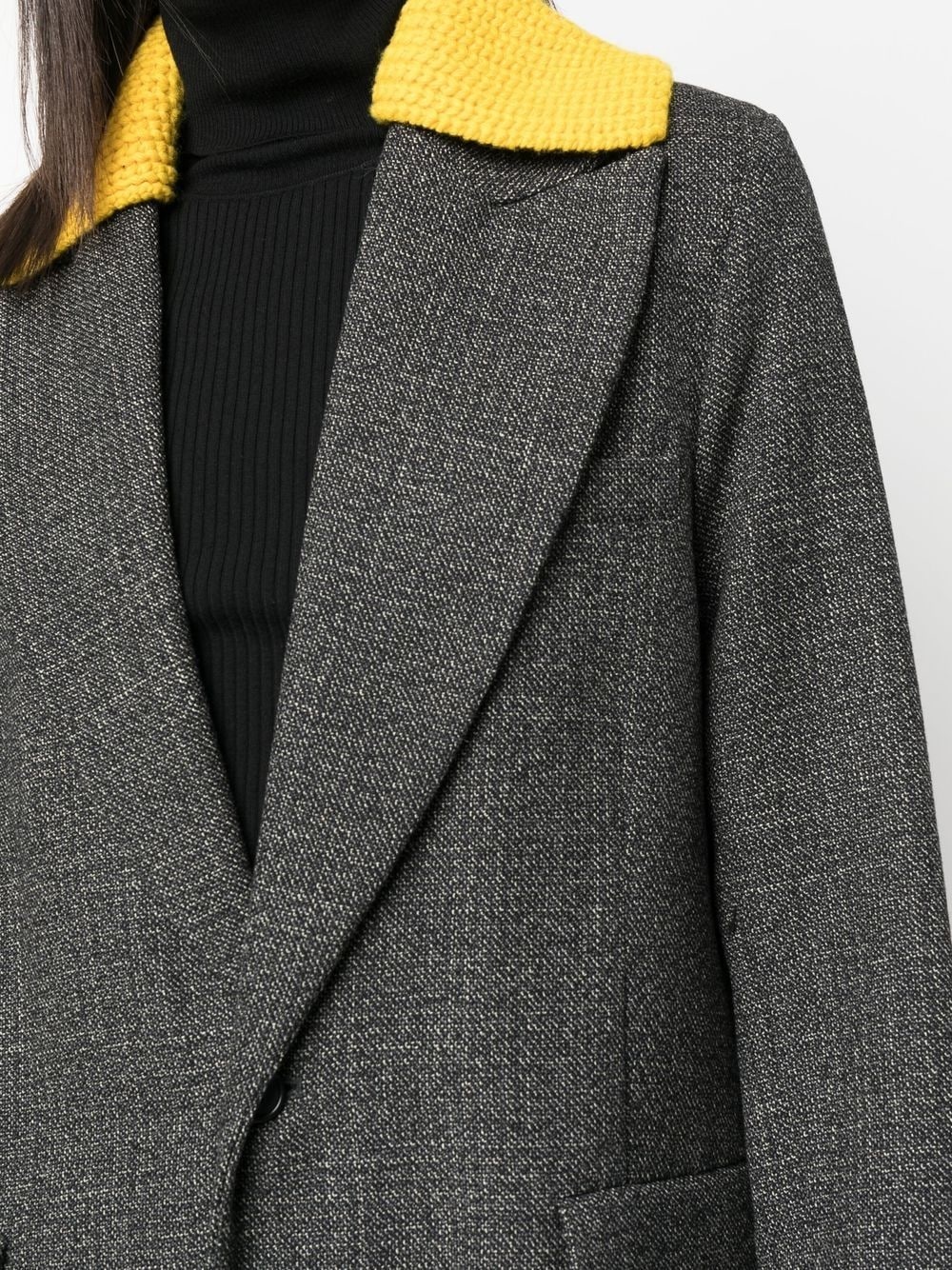 rib-knit collar single-breasted coat - 5