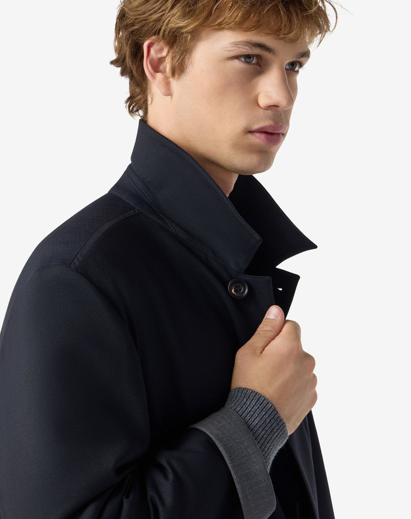 Blue single-breasted stretch wool trench coat 4