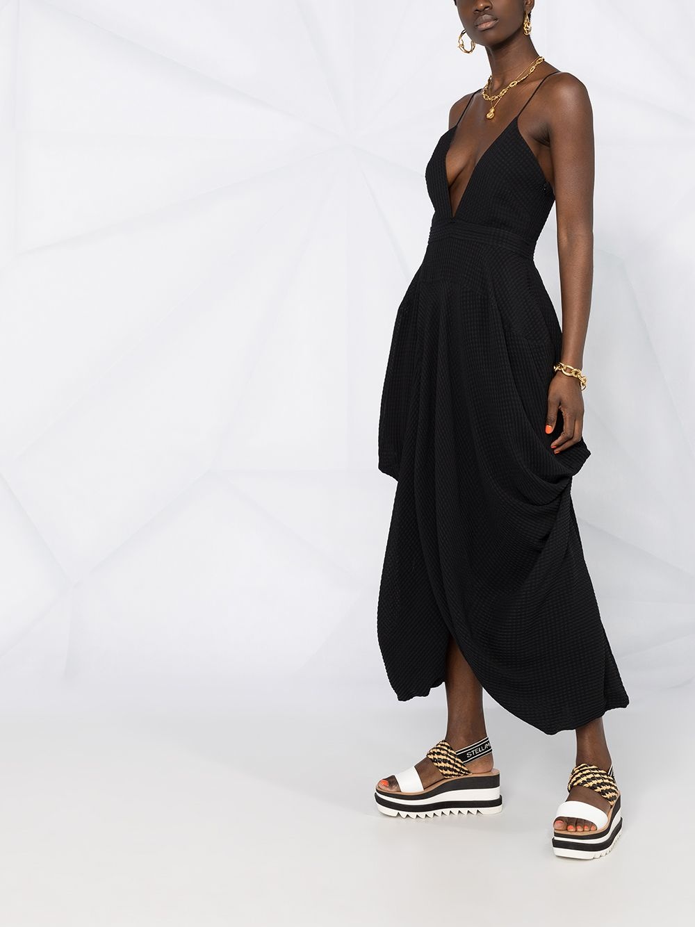 plunge-neck draped midi-dress - 6