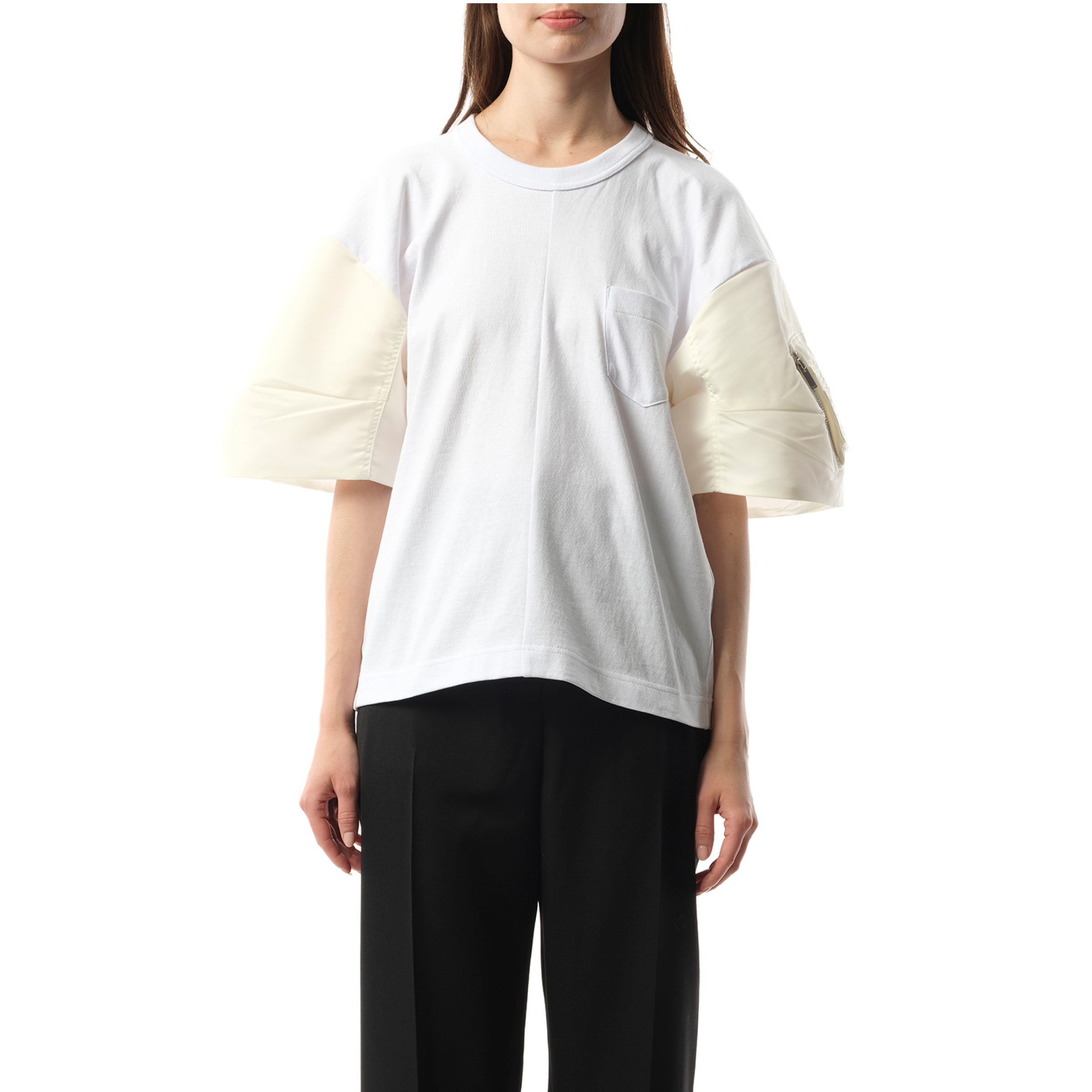 Nylon Twill Cotton Jersey T-Shirt in Off White - 1