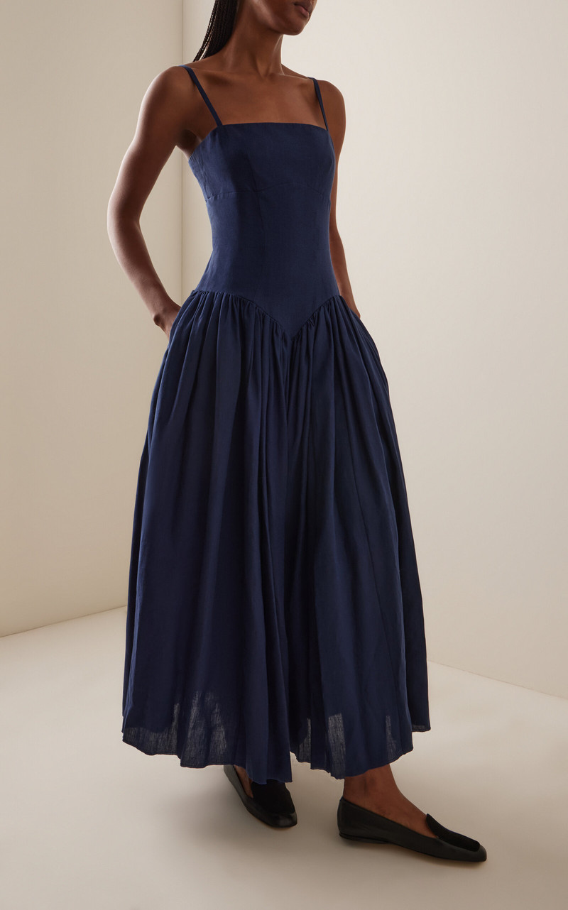 GABRIELA HEARST Oriana Drop-Waist Linen Dress navy outlook