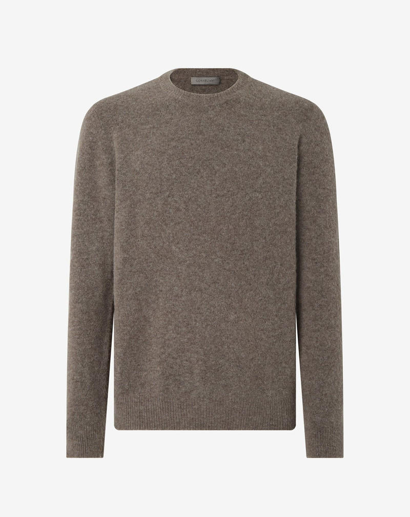 Melange taupe crew neck made from superfine merino wool 1