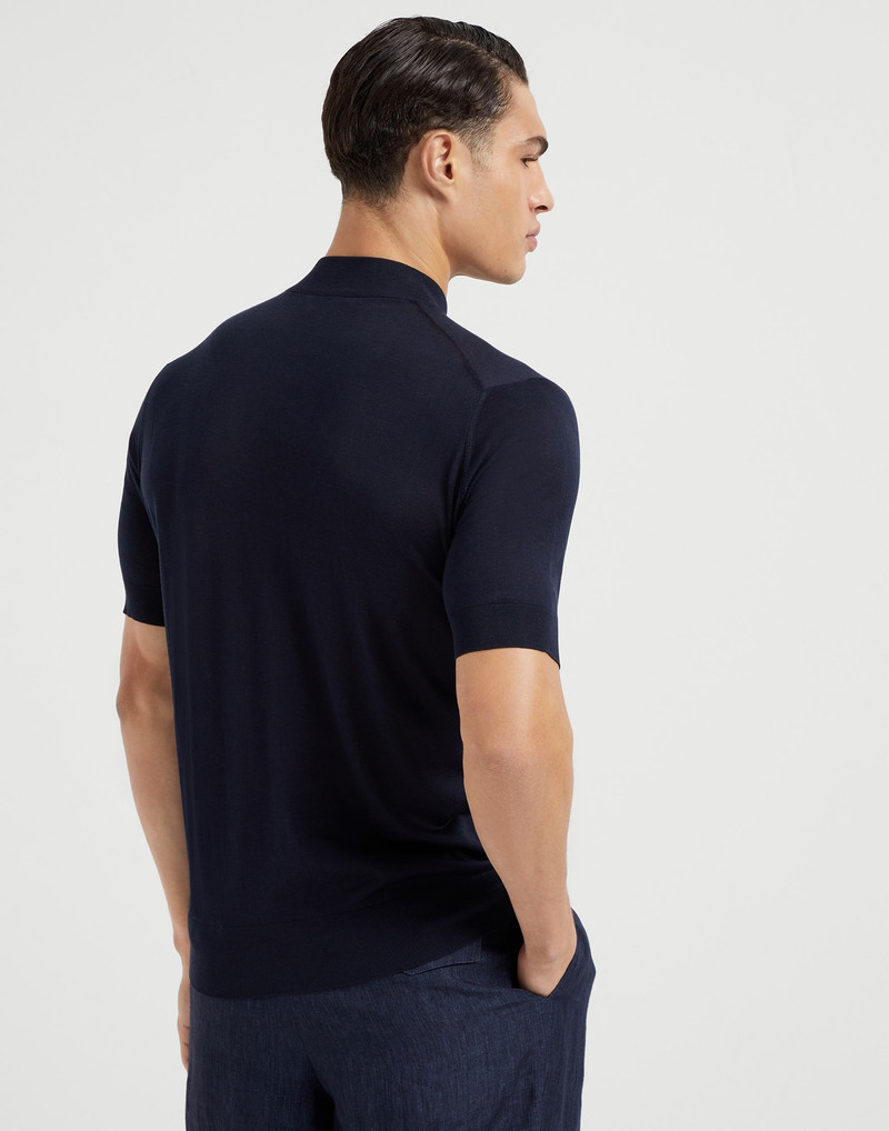 Brunello Cucinelli Extra-light silk and cotton knit T-shirt with mock neck outlook