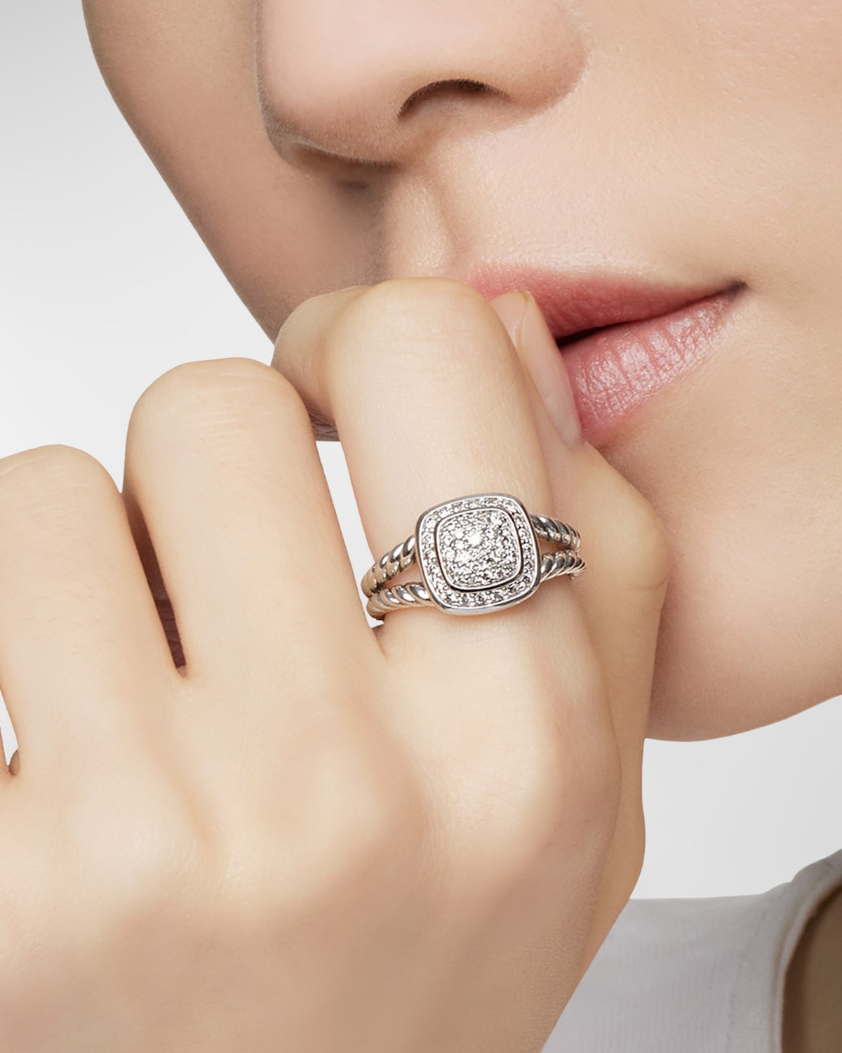 Petite Albion Ring with Diamonds in Silver, 7mm - 2