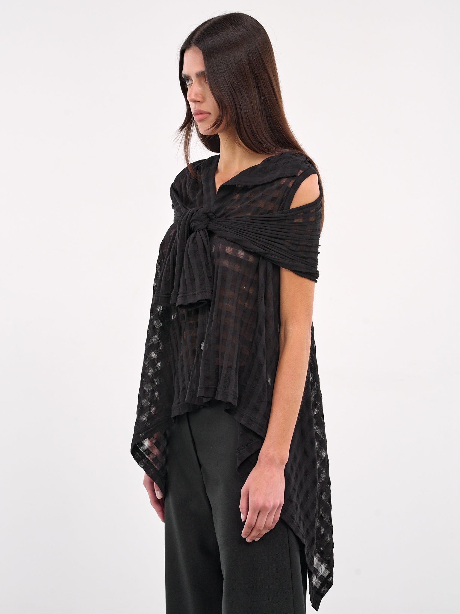 Sheer Plaid Jacquard Layered Cardigan - 2