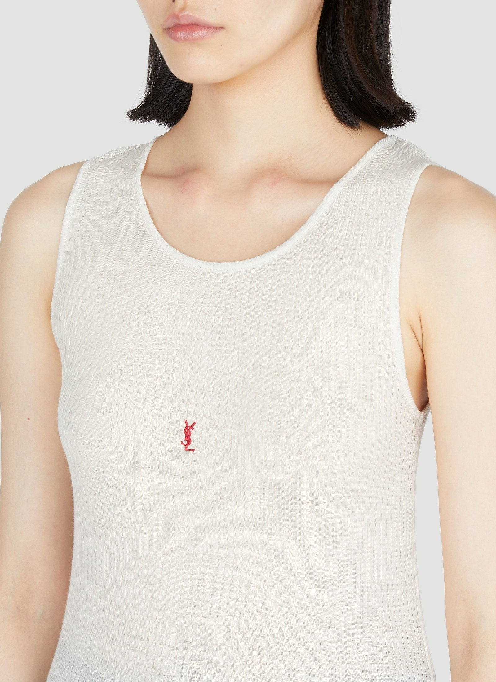 Saint Laurent Women Logo Embroidery Wool Tank Top - 5