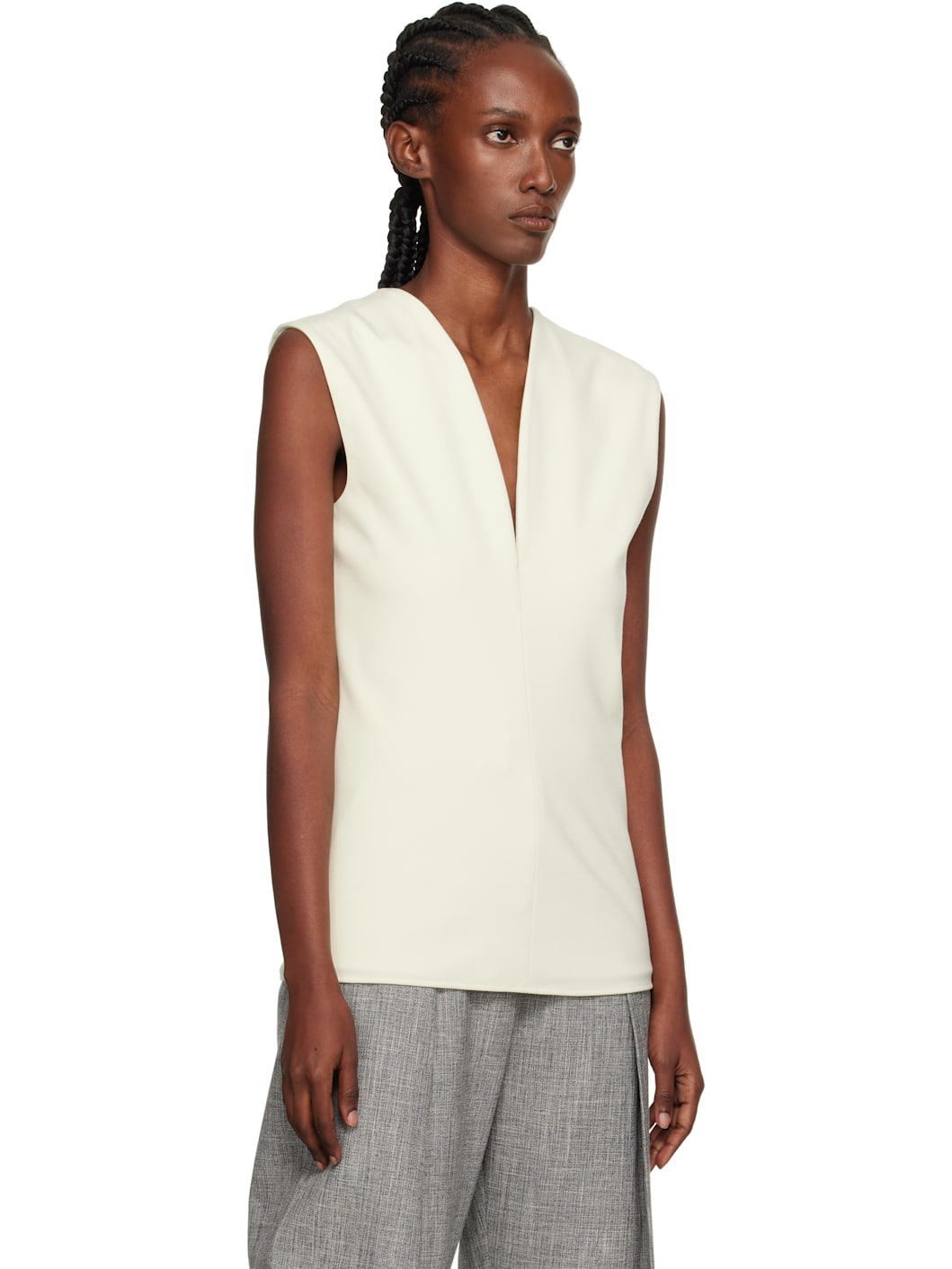 Off-White Jersey Plunging Neckline Top - 2