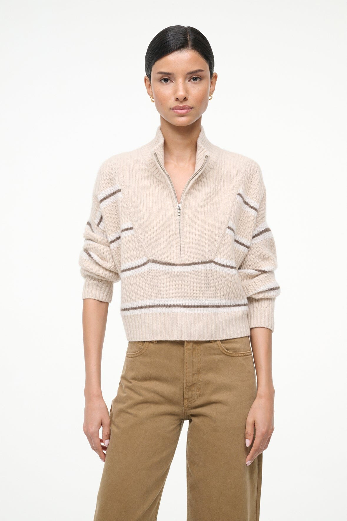 STAUD CASHMERE CROPPED HAMPTON SWEATER WHISPER STRIPE - 3