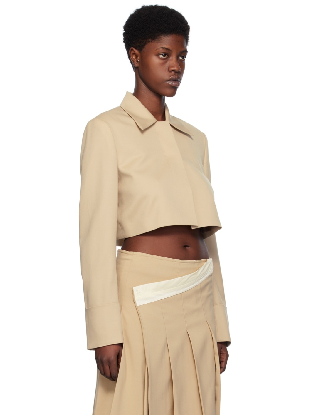 Beige Cropped Jacket - 2