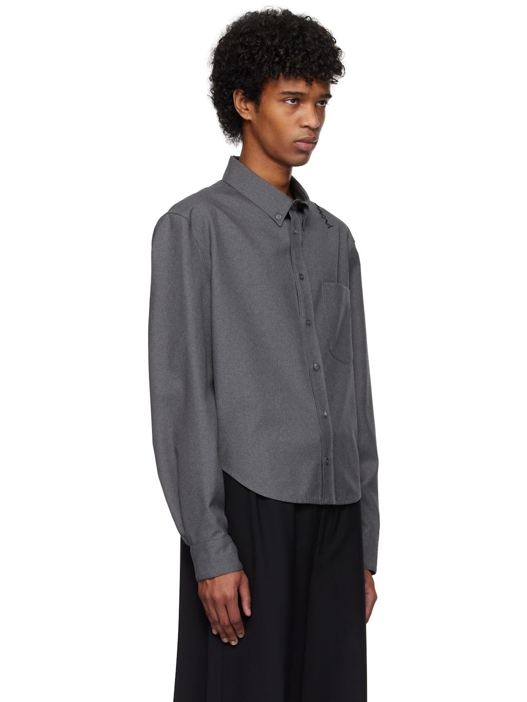 Gray Wool Long Sleeve Shirt - 2