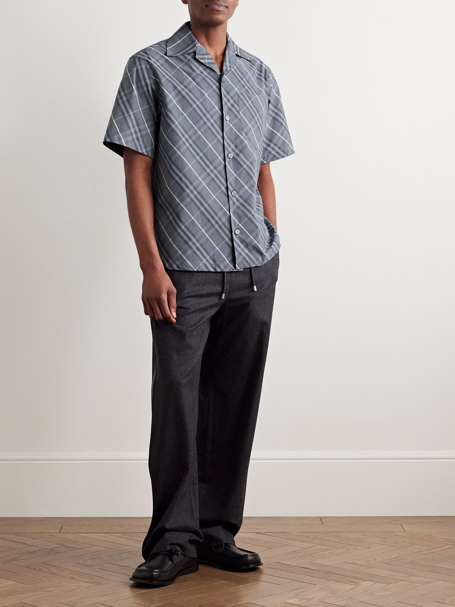 Camp-Collar Checked Cotton-Poplin Shirt Navy - 2