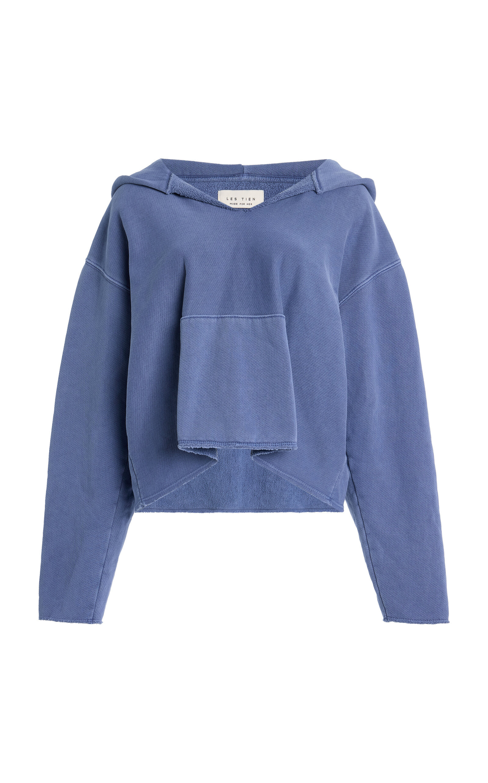 Rachel Raw-Edge Cotton Cropped Hoodie blue - 1