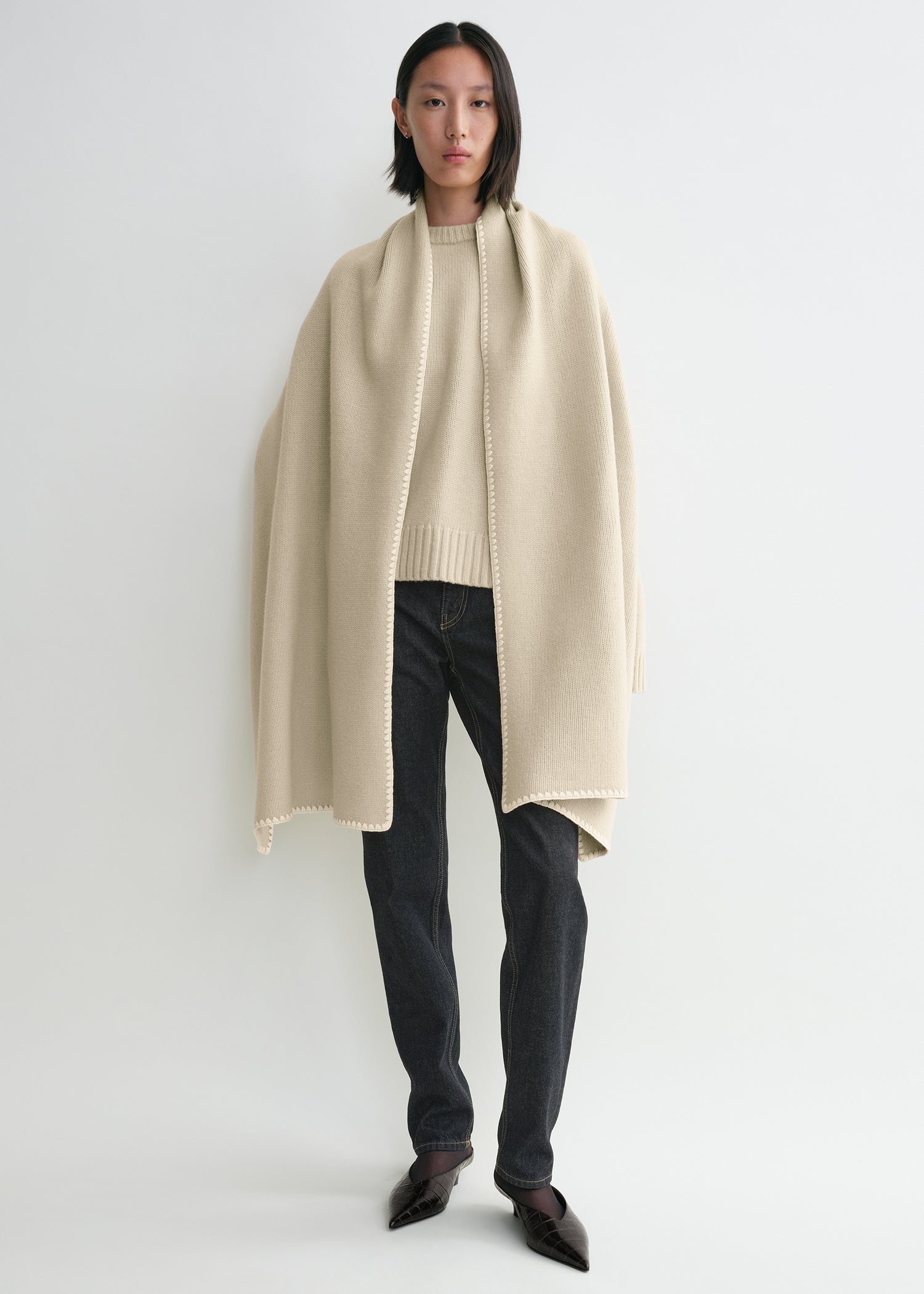 Embroidered wool cashmere scarf harvest - 4