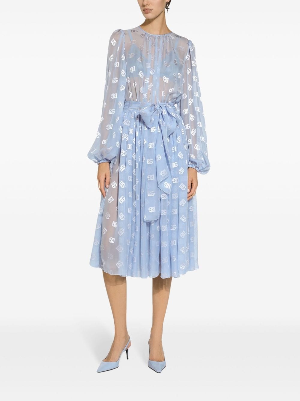 monogram-jacquard chiffon midi dress - 2
