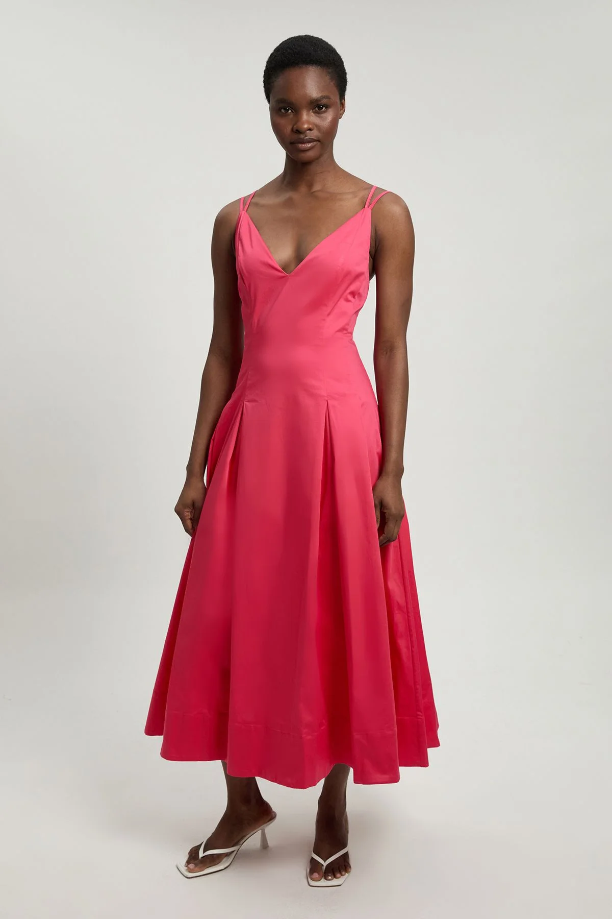 Petite Cotton Sateen V Neck Maxi Dress - 1