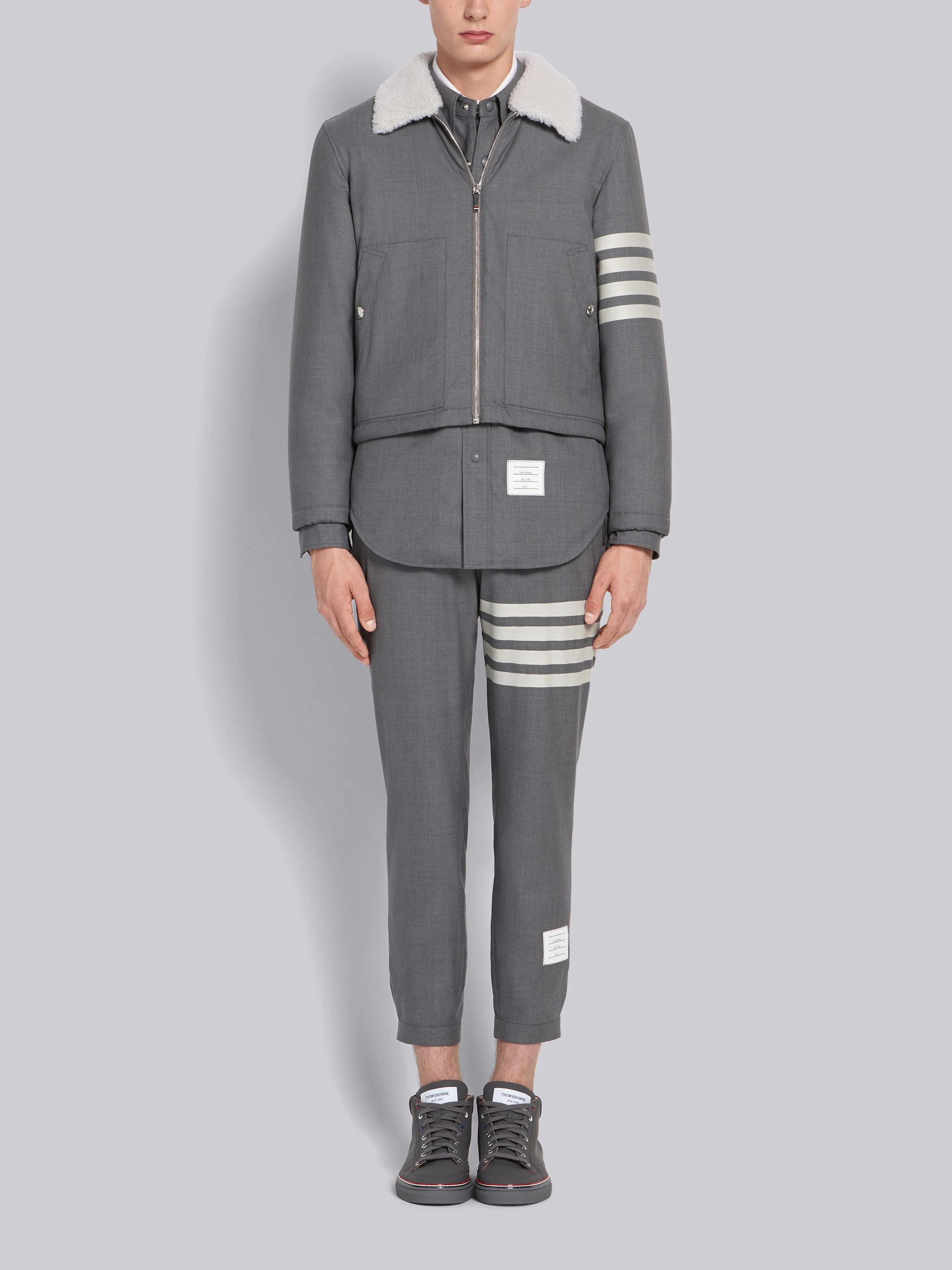 Medium Grey Wool Snap Front 4-Bar Shirt Jacket - 4
