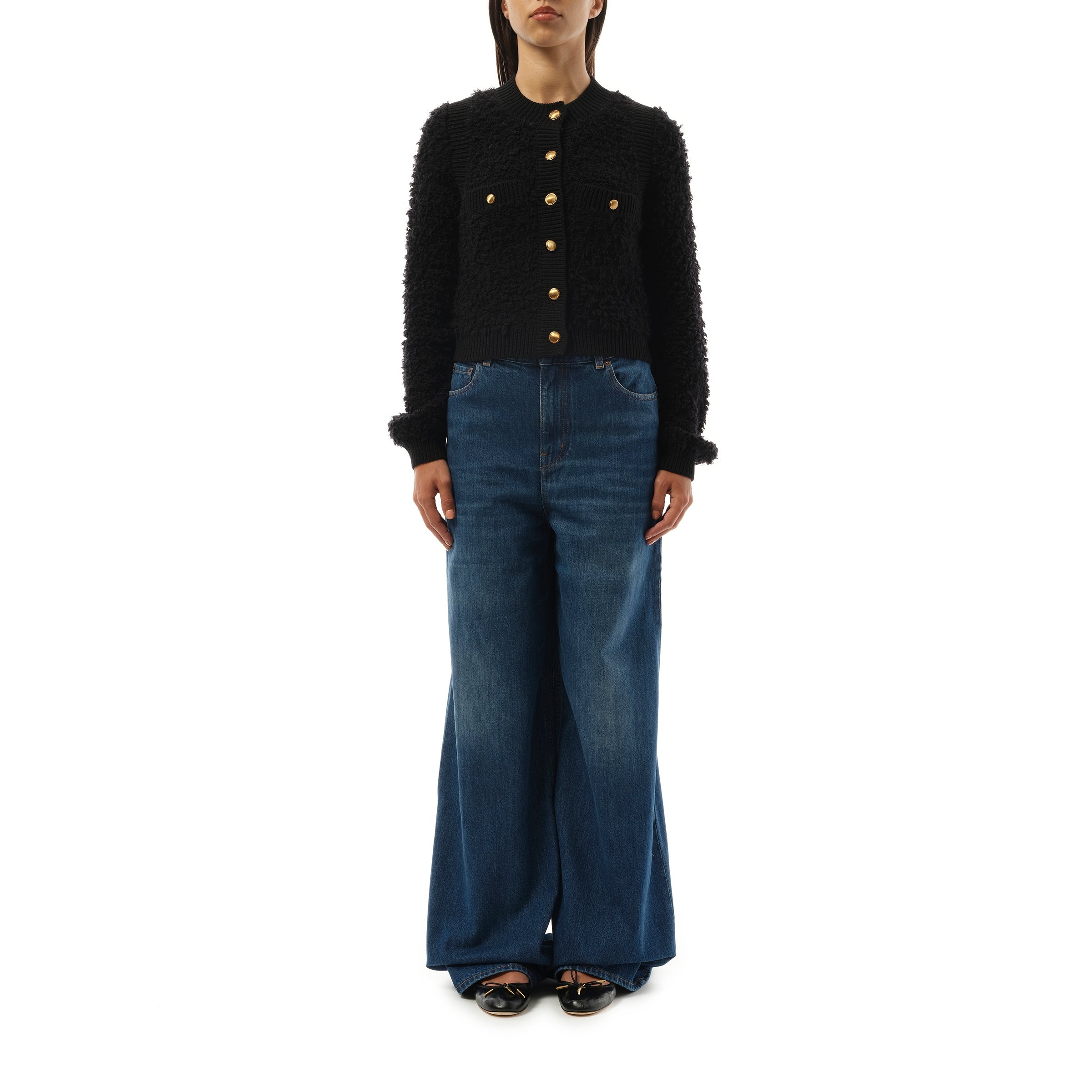 Tweed Knit Cardigan in Black - 4