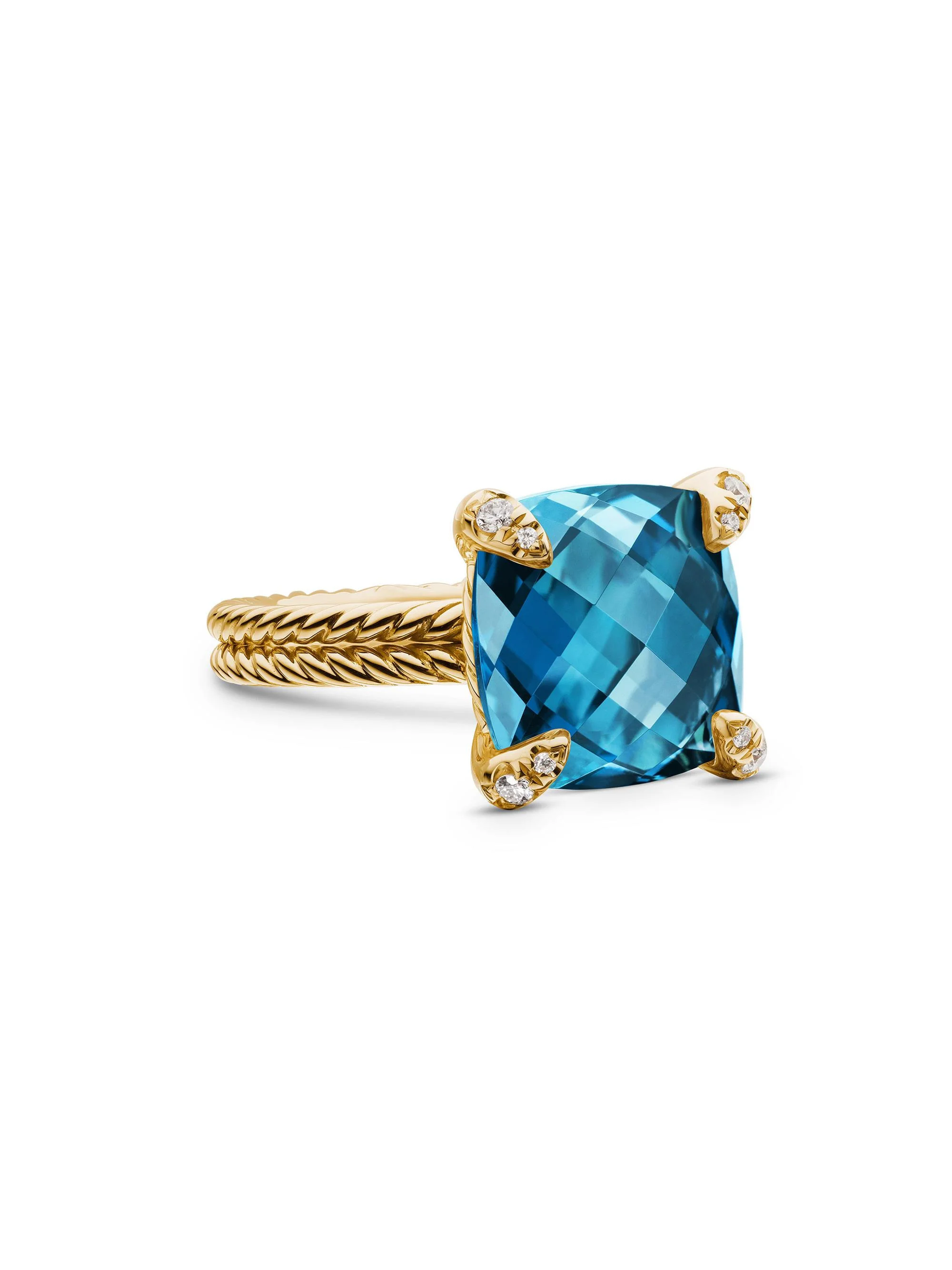 Women's Chatelaine Ring in 18K Yellow Gold with Pavé Diamonds - Hampton Blue Topaz - 1