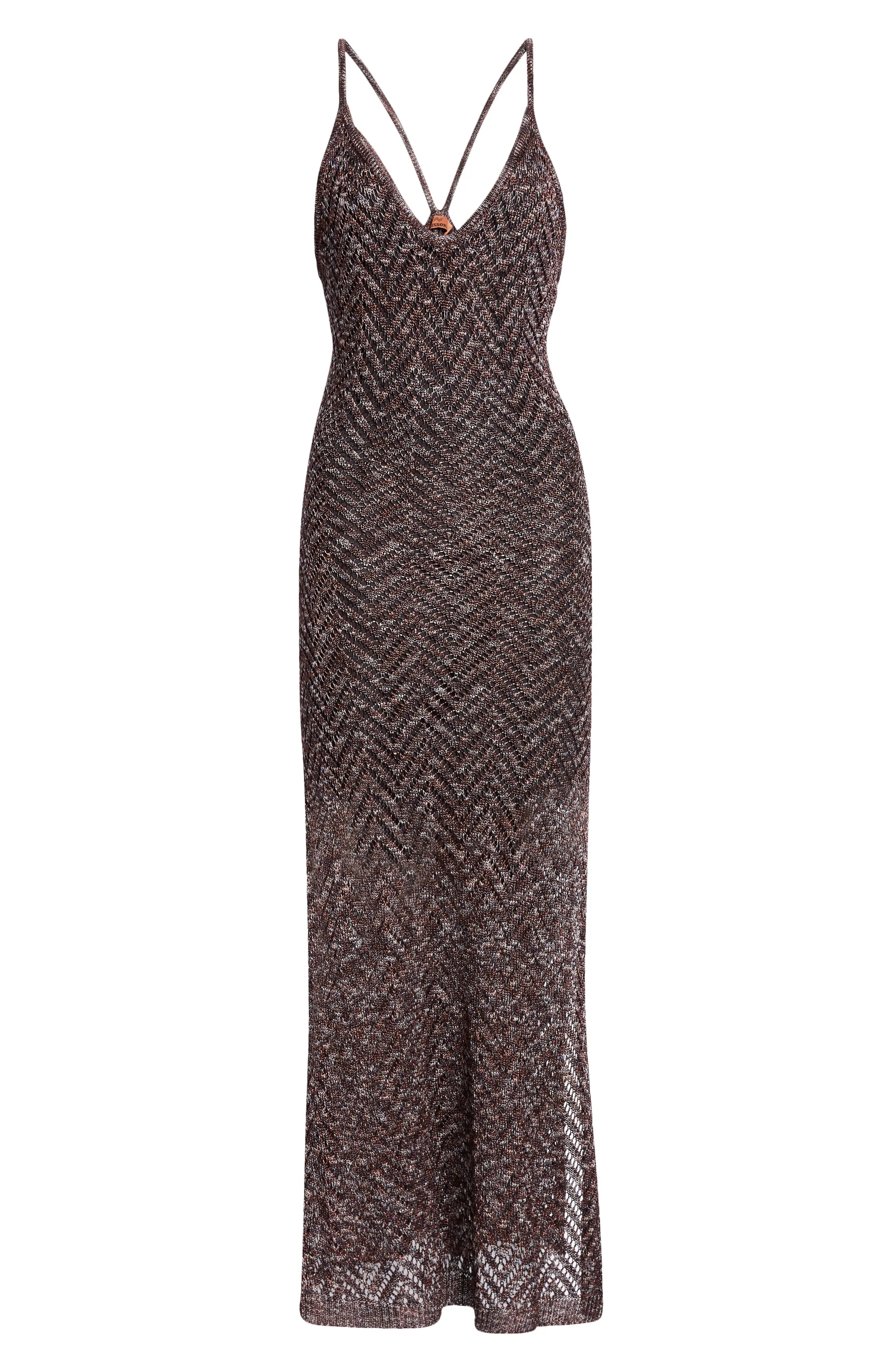 Scoop Neck Sleeveless Metallic Knit Chevron Maxi Dress - 5