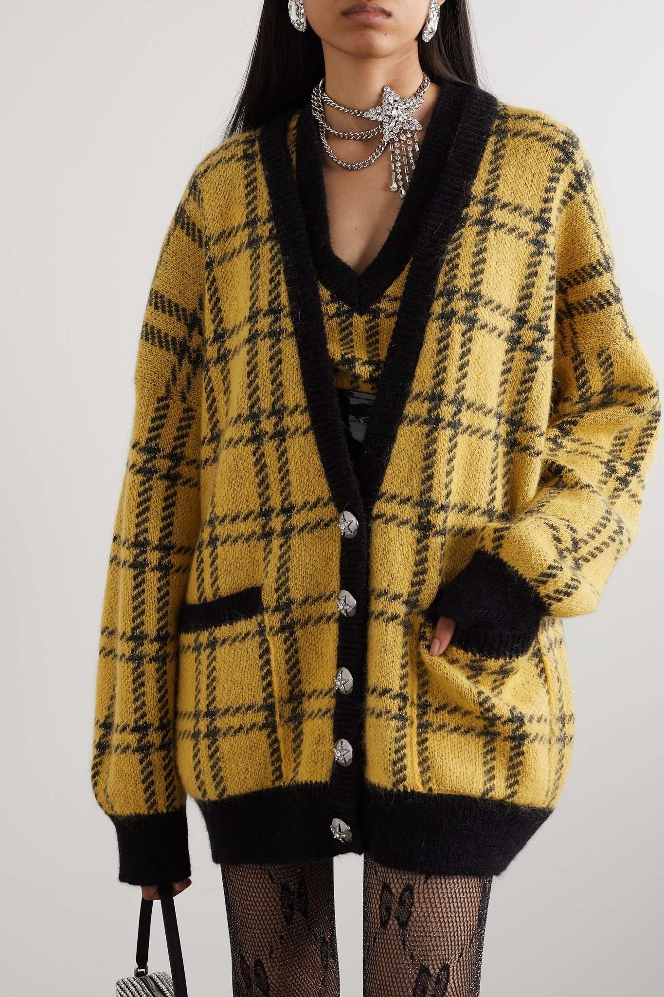 Metallic checked knitted cardigan - 3